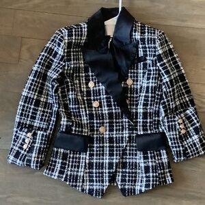 RACHEL PARCEL  DOUBLE BREASTED SATIN LAPEL BLAZER